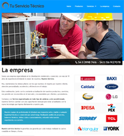 Diseño de Paginas Web para empresa que brinda servicios de mantenimiento de equipos climatizadores residenciales y comerciales, Argentina.