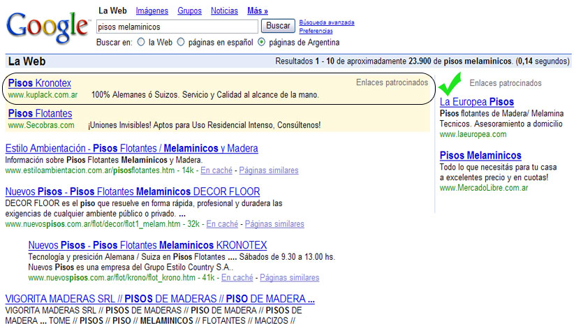 Posicionamiento Web del sitio www.kuplack.com.ar