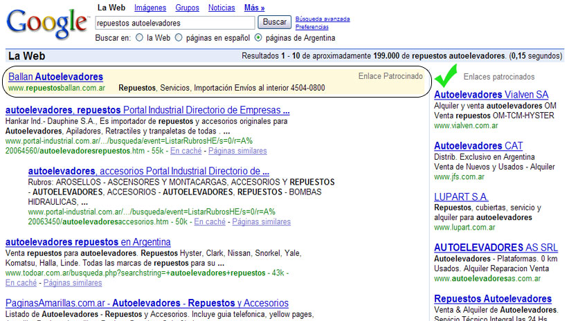 Posicionamiento Web del sitio www.repuestosballan.com.ar